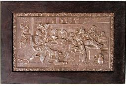 A dutch silver hallmarked panel depicting a tavern