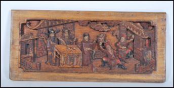 A 19th Century Chinese hand carved wall hanging pa