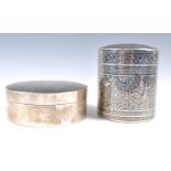 TWO EARLY 20TH CENTURY THAI NIELLO SILVER CYLINDRI