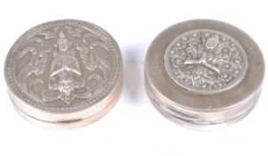 TWO EARLY 20TH CENTURY THAI NIELLO SILVER COMPACTS