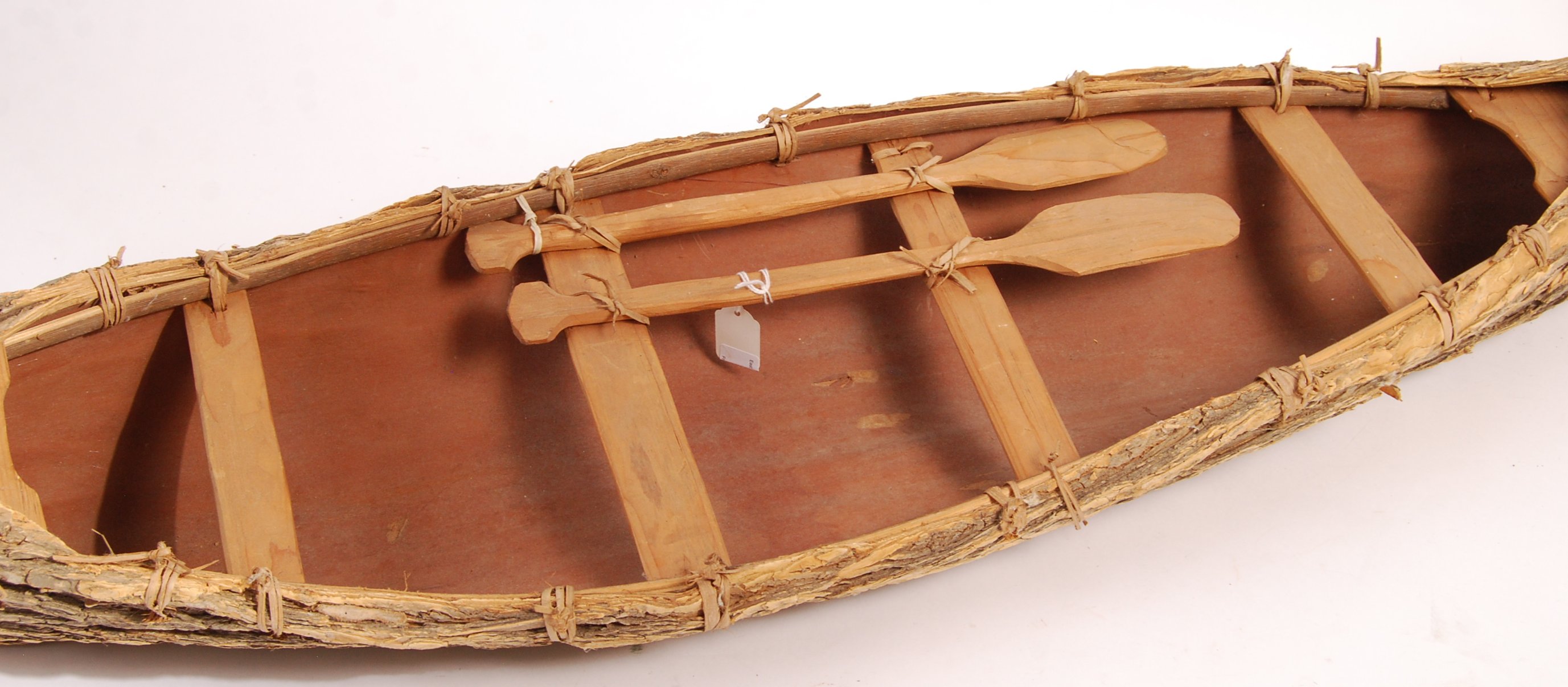 20TH CENTURY NATIVE AMERICAN ELM BARK MODEL CANOE - Image 5 of 5