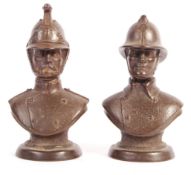 PAIR OF VINTAGE BRONZE EFFECT FIREMAN BUSTS