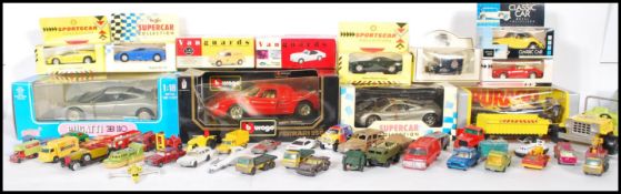 A collection of cars to include diecast 1:18 scale Burago  Ferrari 350, Bugatti 3B110, smaller scale