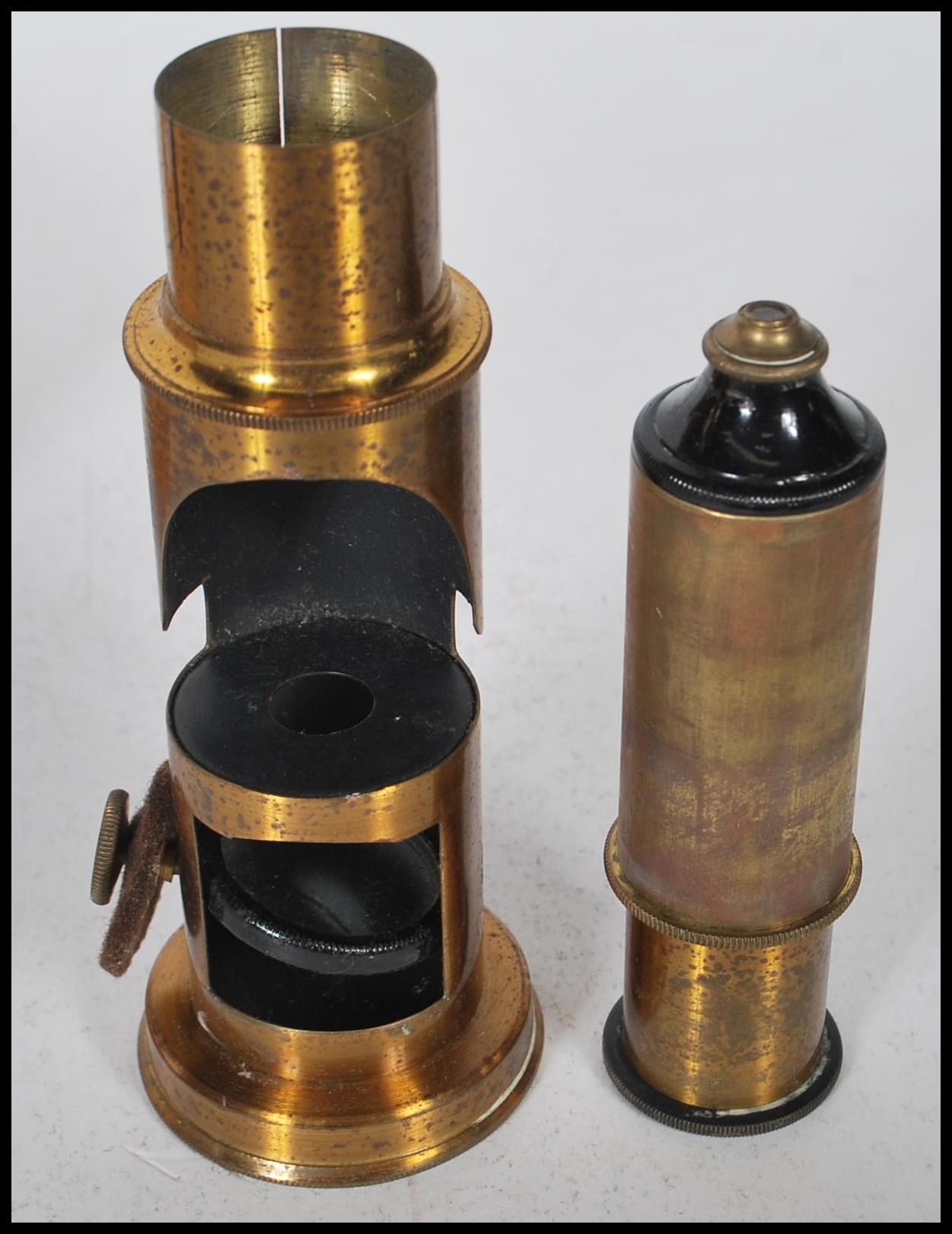 A late 19th Century brass students pocket cased microscope, adjuster to side fitted in a hinged - Image 6 of 7