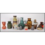 A collection of 20th Century vintage retro West German pottery vases in a wide variety of sizes