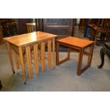 A G-Plan retro teak wood 1970's graduating nest of two tables in the Quadrille pattern. The tables