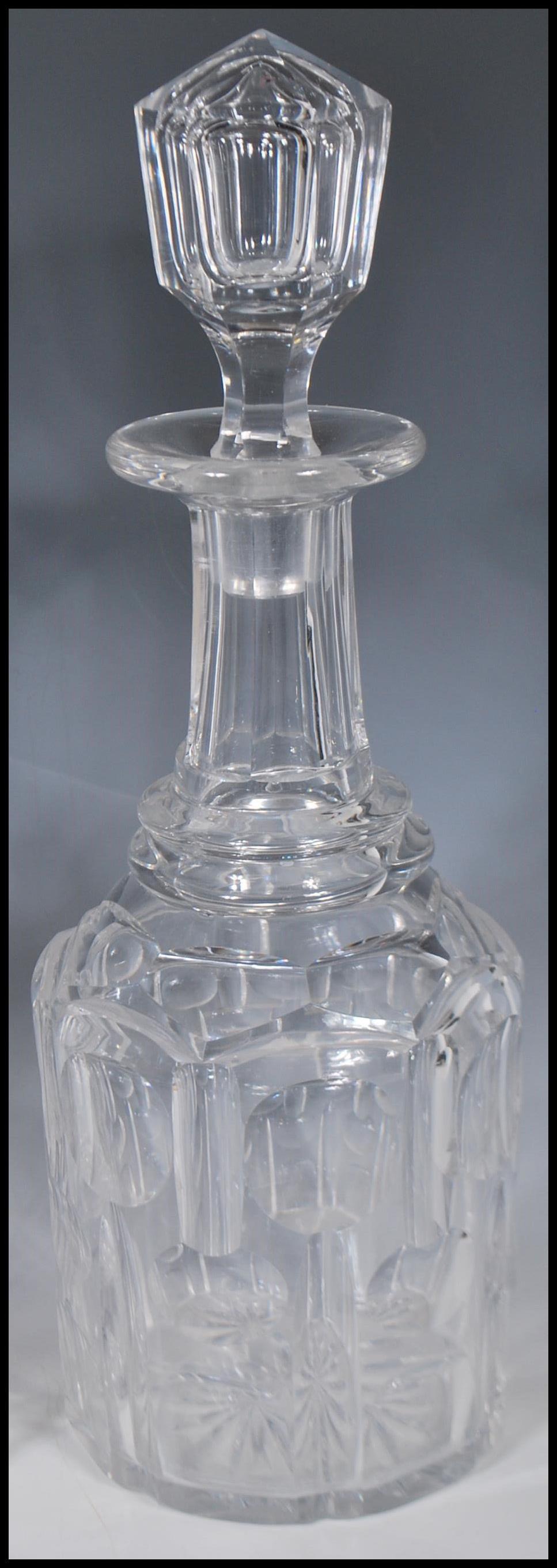 A matching pair of 19th Century Victorian cut glass decanters. Each one having hollow blown - Image 3 of 7