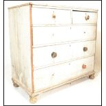 A Victorian 19th century shabby chic painted 2 over 3 chest of drawers raised on bun feet with short