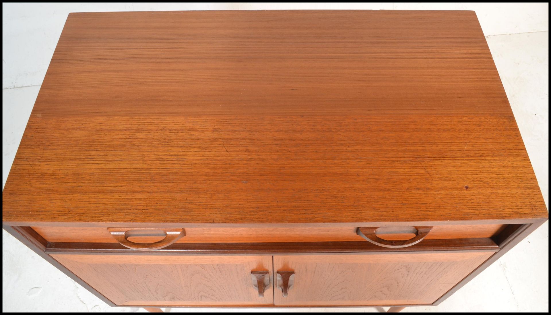 A retro 20th Century G Plan Fresco range teak wood side unit having a single drawer above a twin - Image 5 of 8