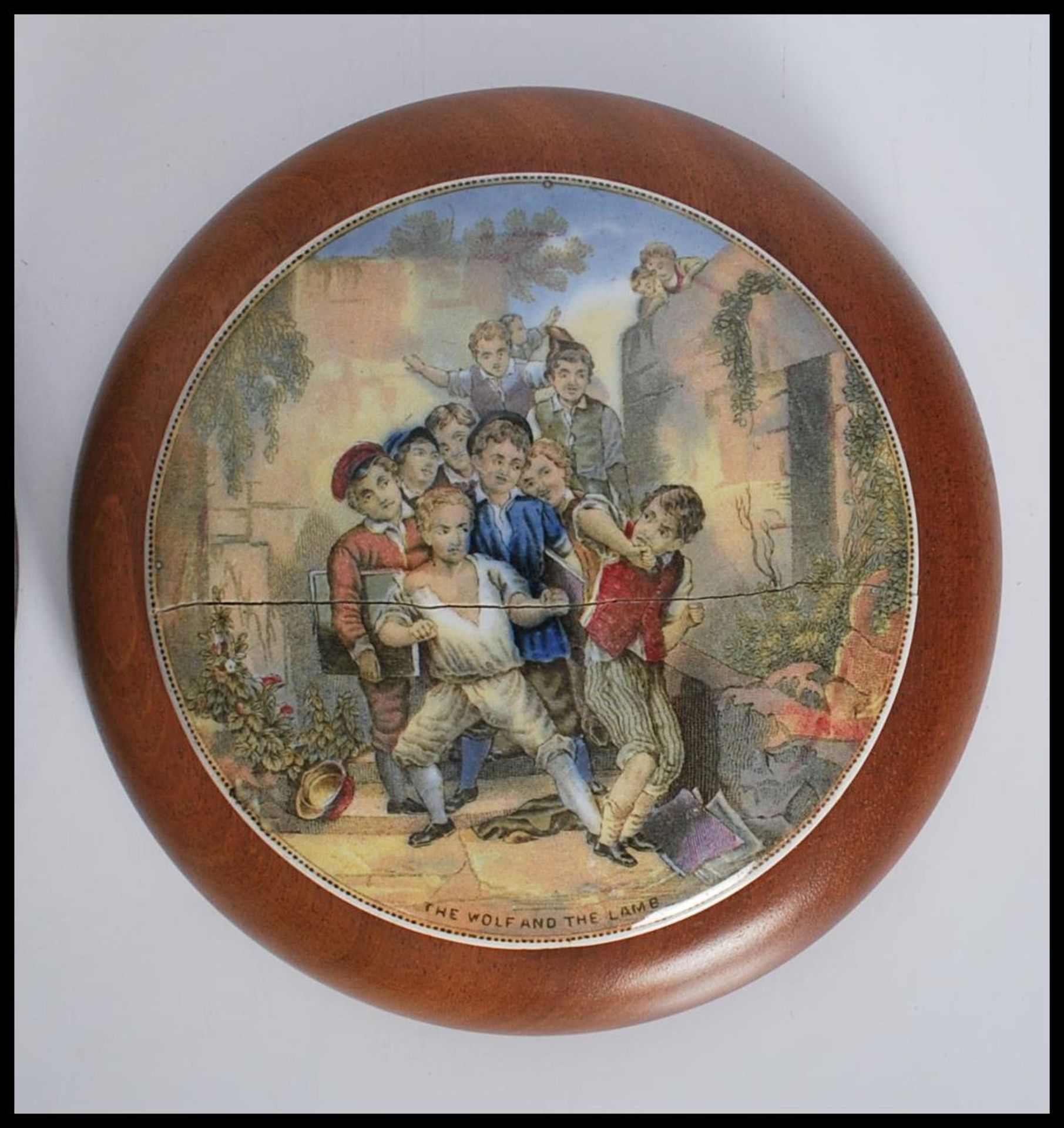 A group of three Staffordshire Prattware pot lids to include 'The Village Wedding', 'The Wolf and - Bild 4 aus 5