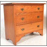 A Victorian late 19th century pine cottage chest of drawers. Raised on a plinth base with a bank