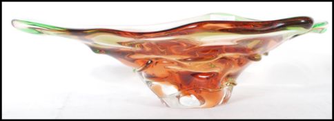 A 1960's vintage retro Czech studio art glass centrepiece bowl in the manner of Mstisov, formed in