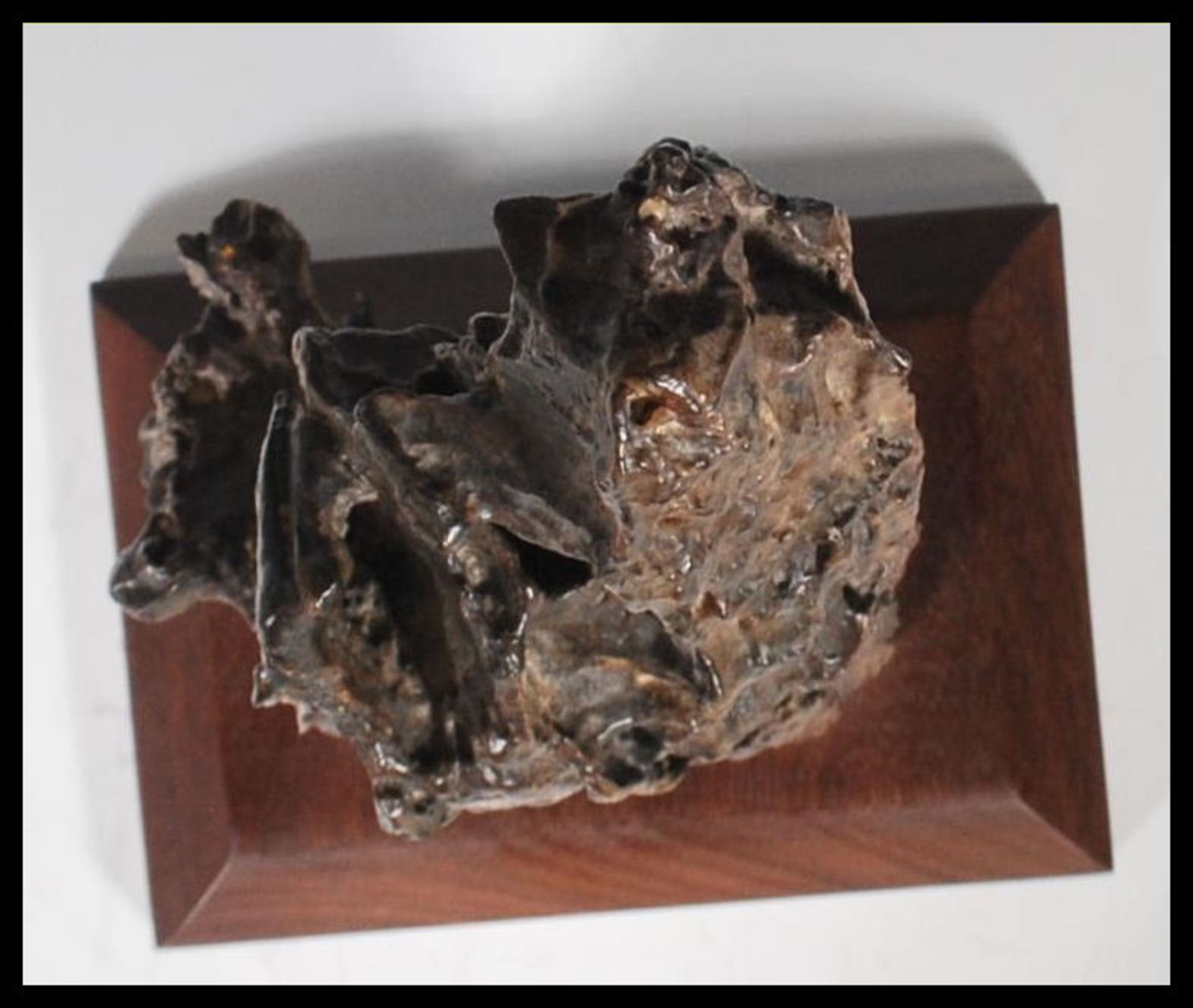 A Chinese fossilised tree fragment mounted on a hardwood base. Measures 23 cm high x 14 cm wide. - Bild 5 aus 5