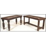 A near pair of low occasional side tables constructed from believed 17th Century Jacobean carved