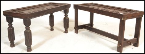 A near pair of low occasional side tables constructed from believed 17th Century Jacobean carved