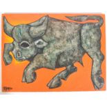 STEWART B JOHNSON MIXED MEDIA PAINTING OF A BULL