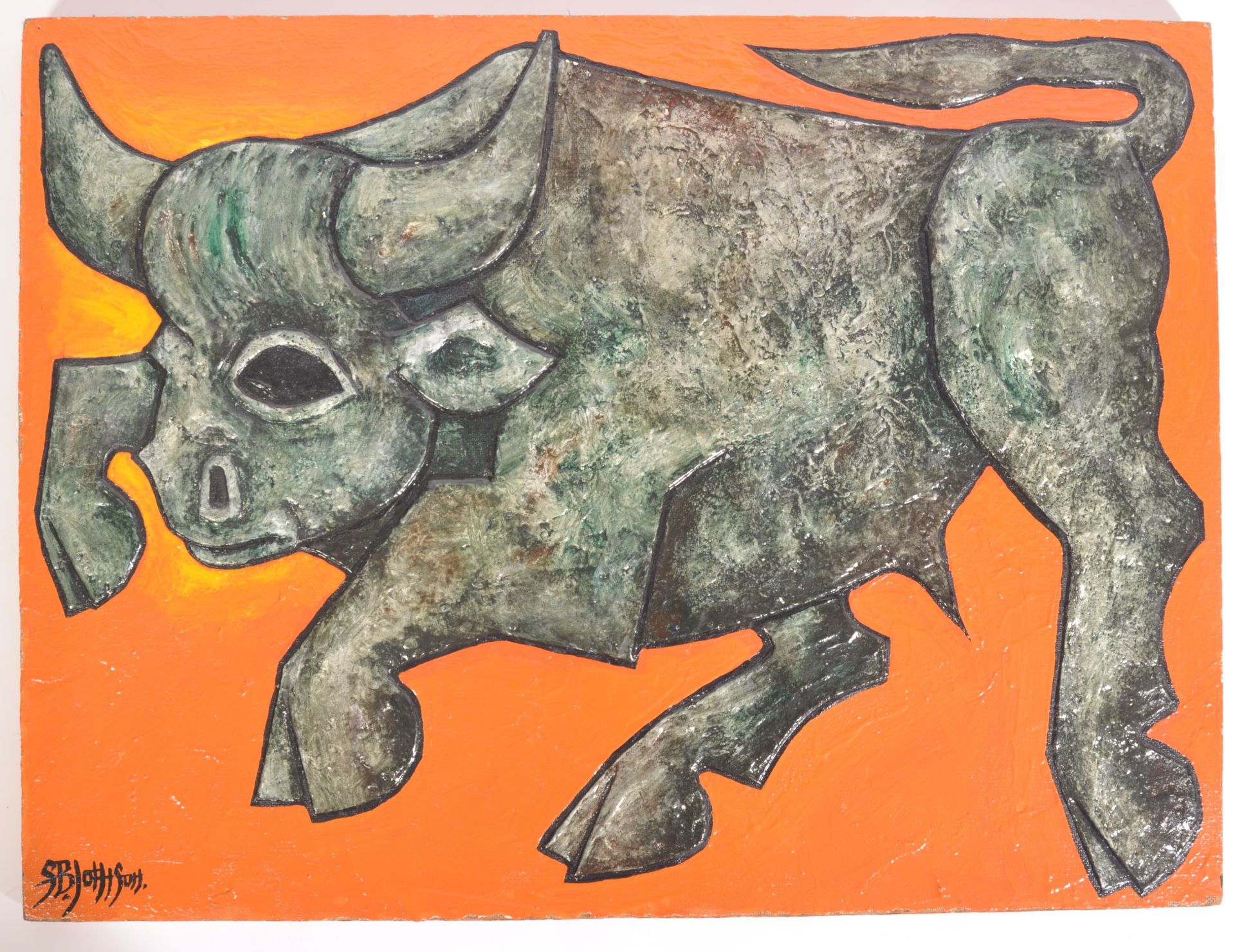 STEWART B JOHNSON MIXED MEDIA PAINTING OF A BULL