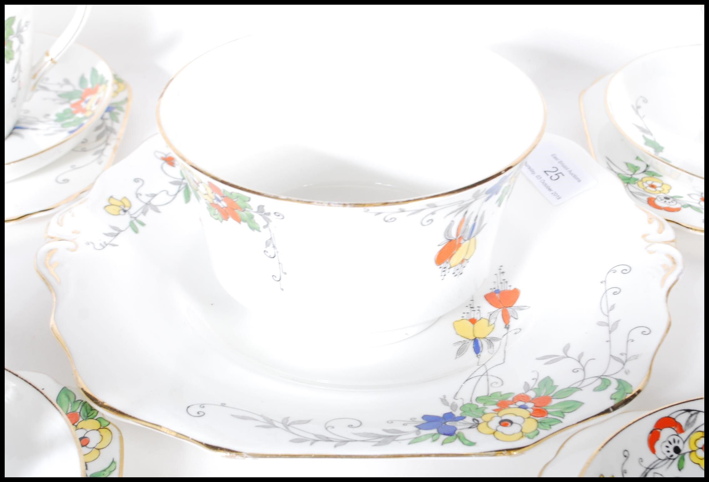 A set of 1930's Art Deco Sampson Smith Wetley China part tea service in a wisteria pattern - Image 5 of 12