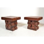 A pair of contemporary solid Rhodesian teak wood side occasional tables by Jarabosky, the tables