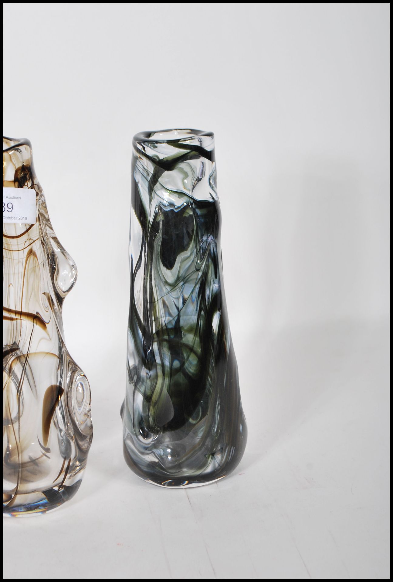 A selection of 20th Century retro glass vases of textured form all having trailed marble design to - Bild 7 aus 8