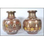 A pair of 19th Century Persian / Anglo Indian copper enamelled cloisonne vases of Baluster form,