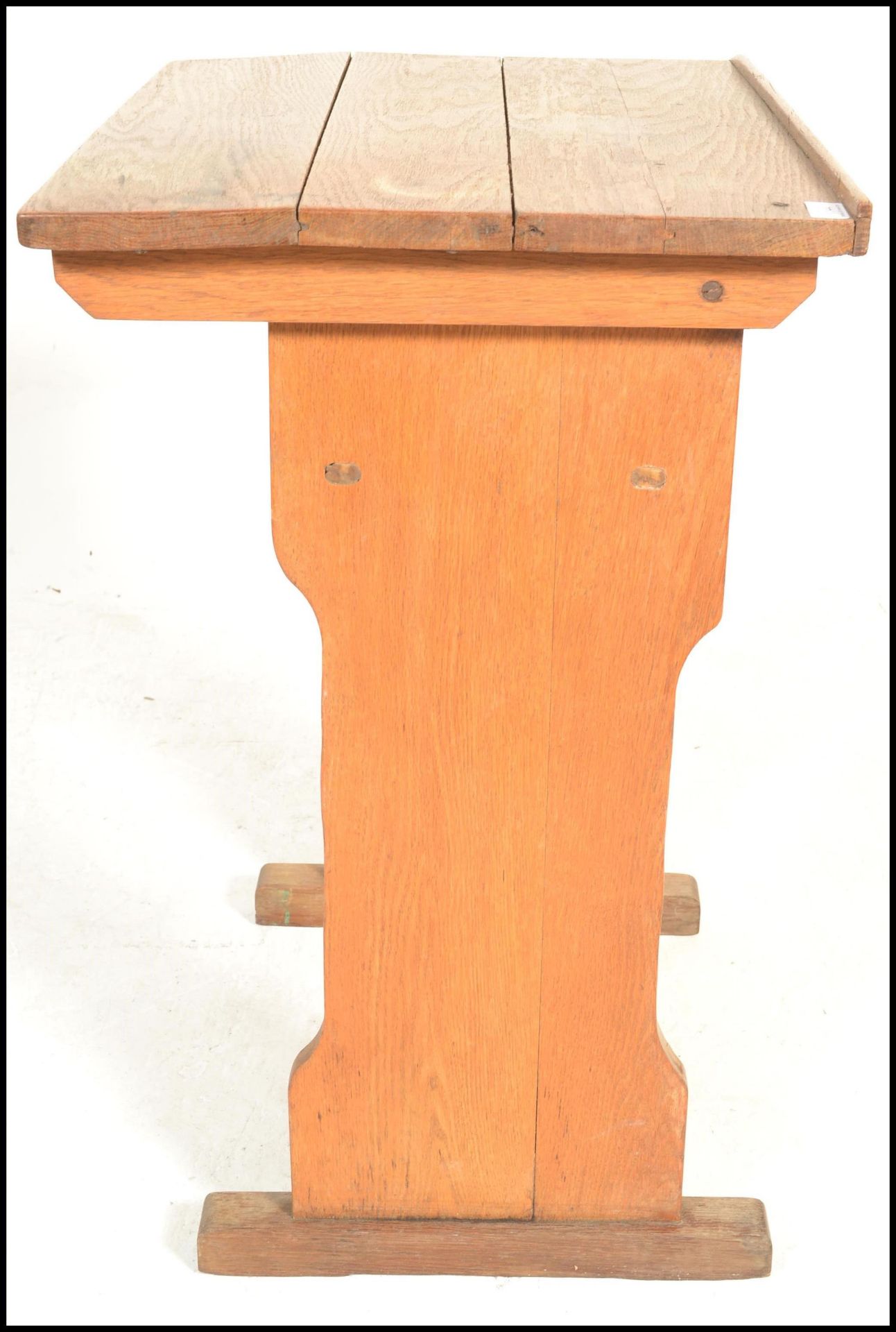 A vintage mid 20th Century beech school desk having adjustable tilt action to the top, swing out - Image 5 of 5