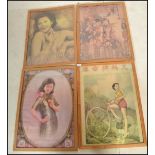 A group of four vintage style Chinese decorative posters, each printed in colour depicting retro