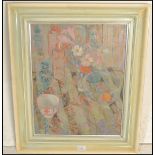 A 20th Century still life abstract oil on canvas painting having a selection of pottery items set on