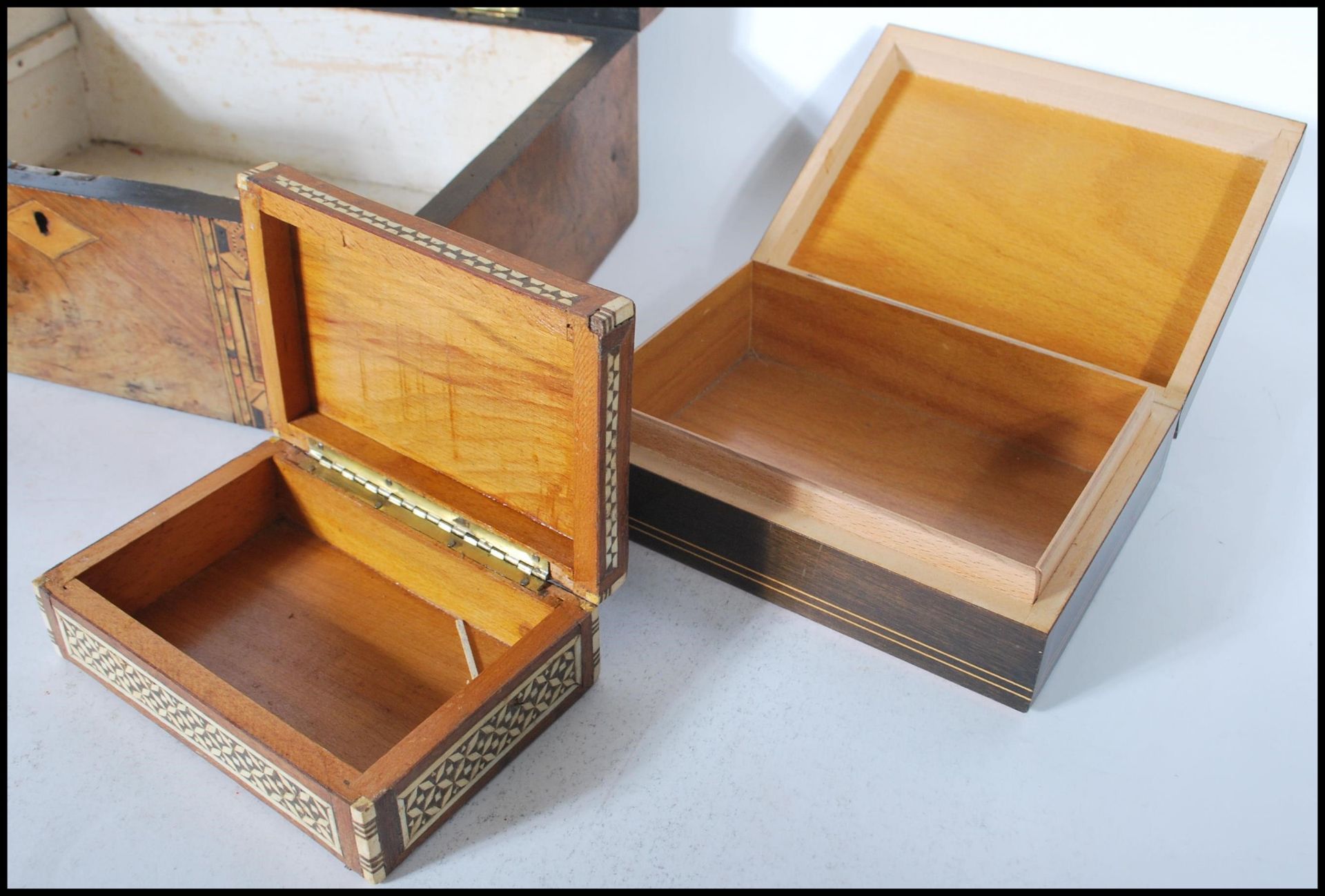 A collection of various boxes to include a 19th Century Tunbridge ware work box, a lacquered - Bild 7 aus 7