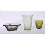 A group of three mid 20th Century vintage retro studio glass to include a Zelezny Brod Sklo style