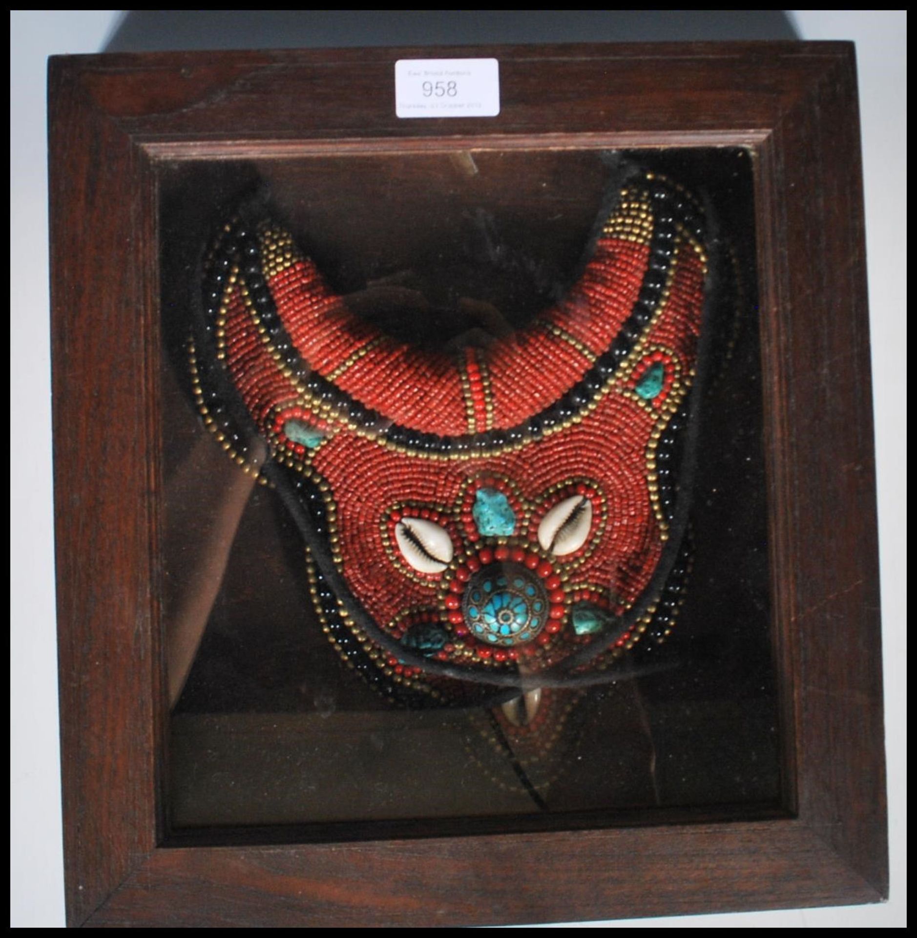A 20th Century Tibetan tribal collar necklace constructed from a fabric panel stitched with red - Image 17 of 17