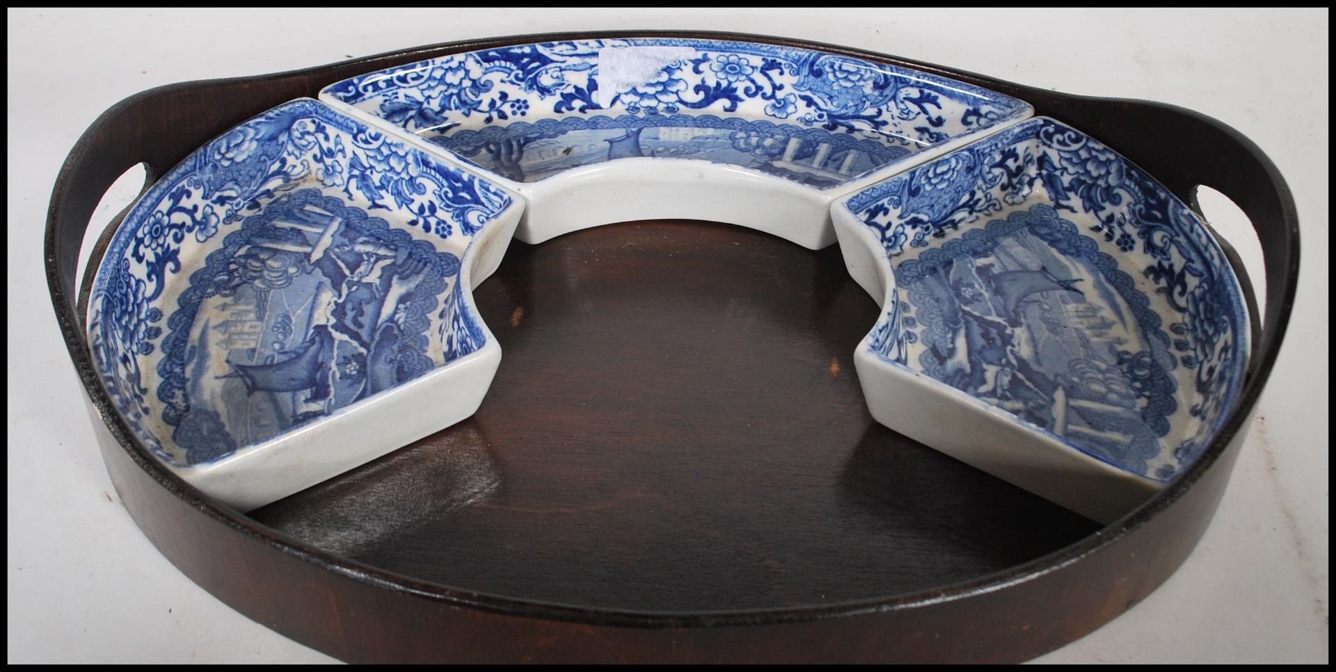 A 19th Century Booth's blue and white china hors d'oeuvres crudite set of oval form transfer printed - Bild 4 aus 5