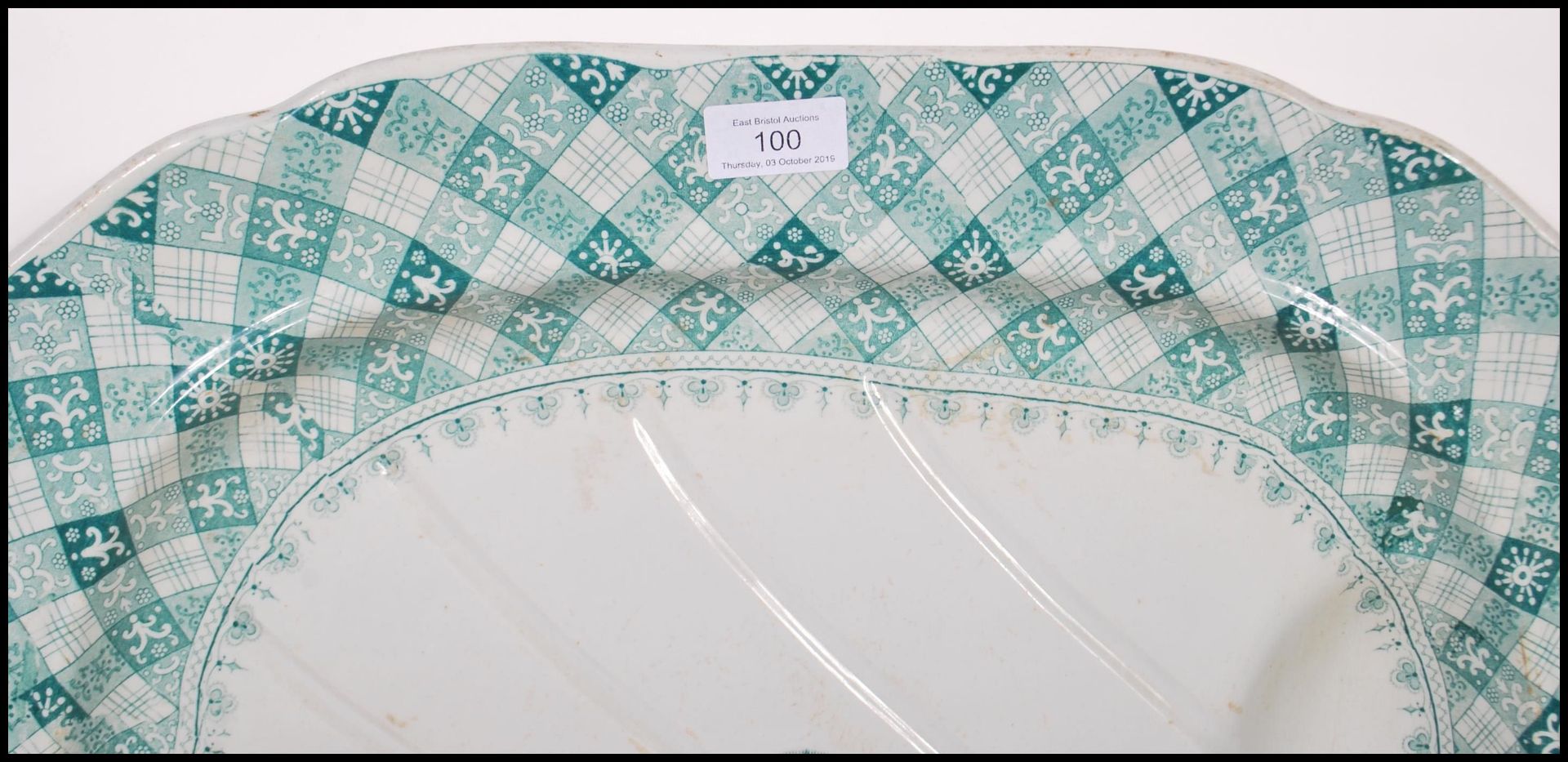 A P&O Lines ‘Caledonian’ pattern ironstone meat plate by Ridgway, Morley & Co green transfer printed - Bild 2 aus 11