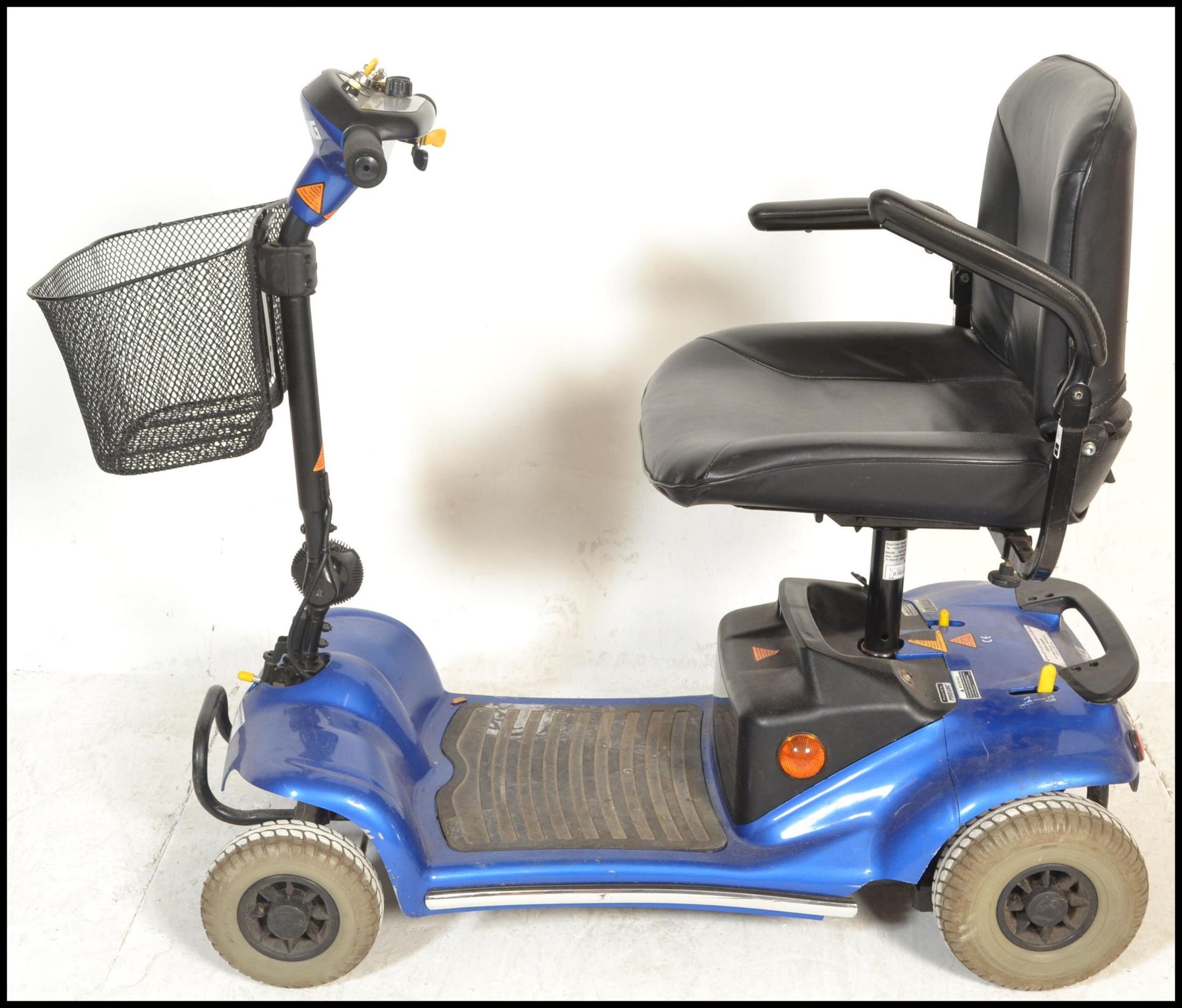 A Sterling Pearl mobility scooter having a blue painted body on four wheels with a black leather - Image 4 of 11