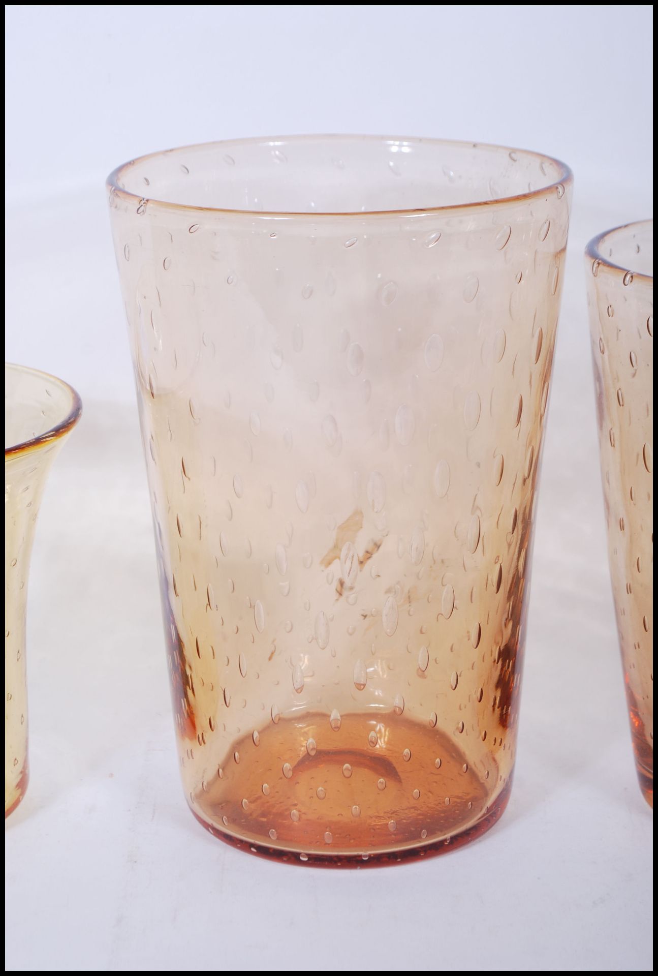 A group of early / mid 20th Century retro control bubble amber glass vases to include two tapering - Bild 4 aus 6