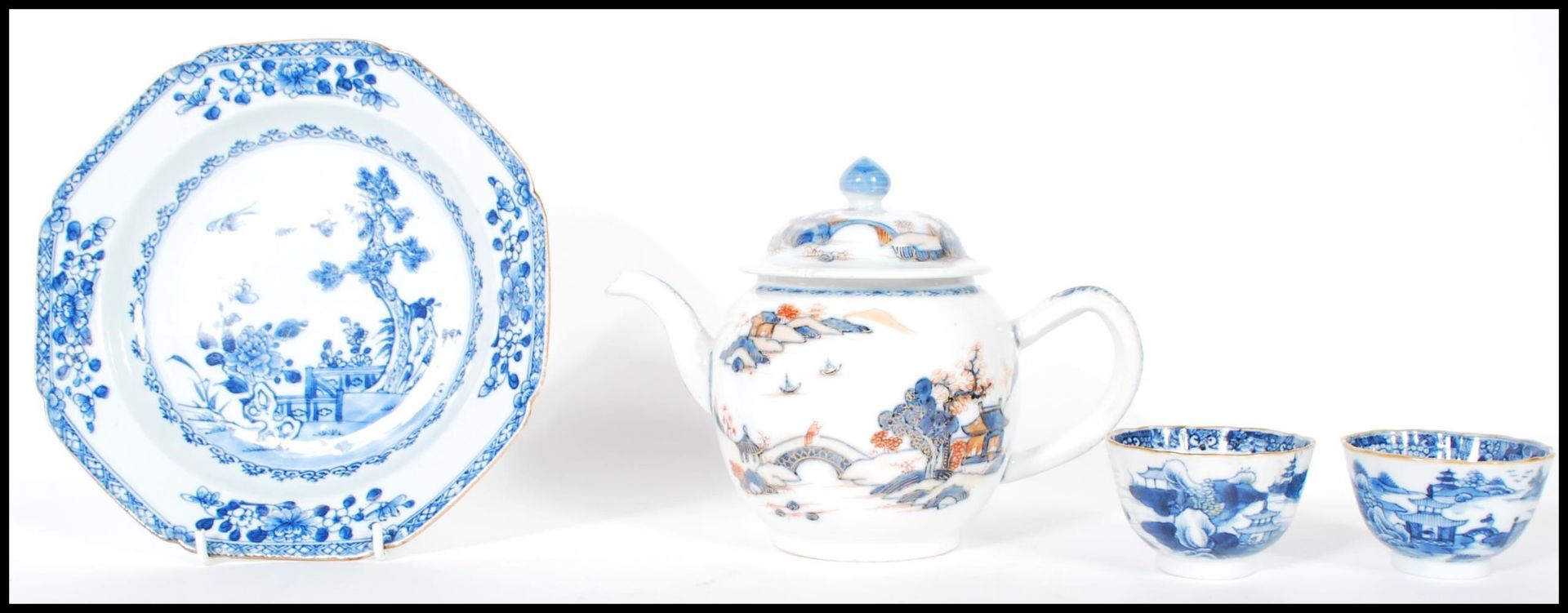 A collection of Chinese porcelain export ceramics to include a hand painted Imari teapot of