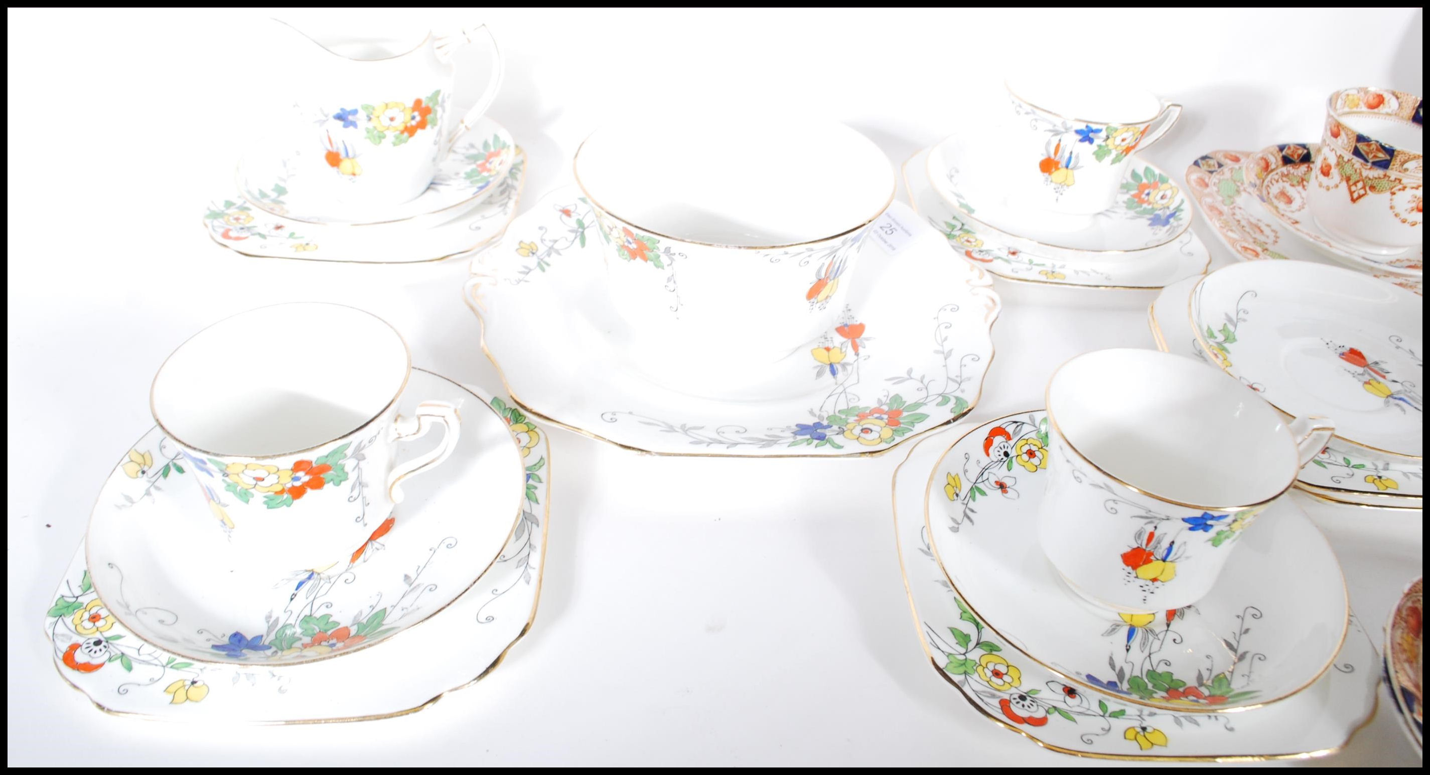 A set of 1930's Art Deco Sampson Smith Wetley China part tea service in a wisteria pattern - Image 2 of 12