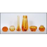 A selection of mid 20th Century vintage retro studio art amber glass to include a Geoffrey Baxter