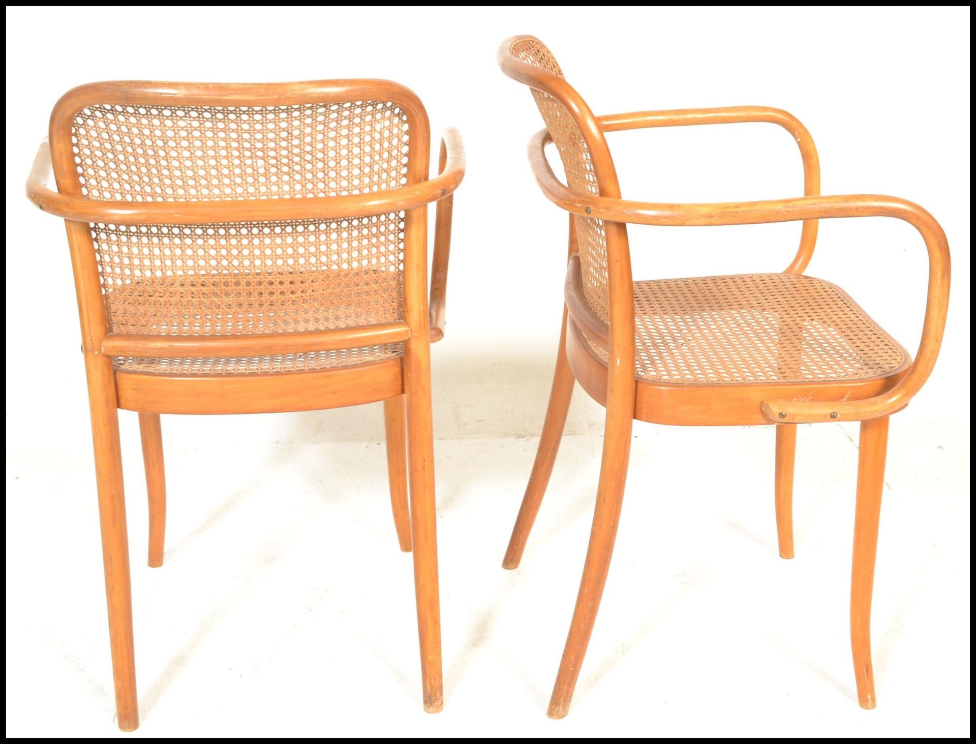 A pair of vintage 20th Century bentwood armchairs by Ligna (Czechoslovakia),  rattan weave - Bild 4 aus 5