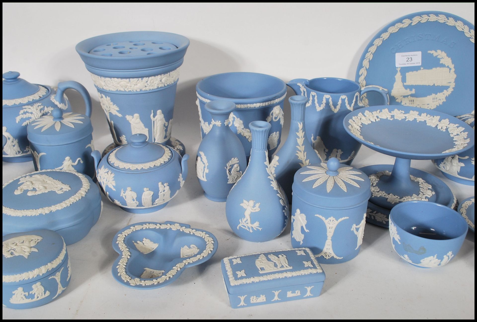 A large collection of 20th Century Wedgwood Jasperware ceramics to included lidded trinket pots, - Image 4 of 7