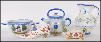 A collection of mixed 20th Century ceramics to include a small Quimper Faience twin handle dish