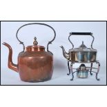A Victorian 19th century silver plated spirit kettle complete with the stand together with a large