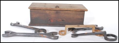 Tractor Box - An original vintage wooden holder for tools etc. Approx 39x13x16cm. Also old heavy