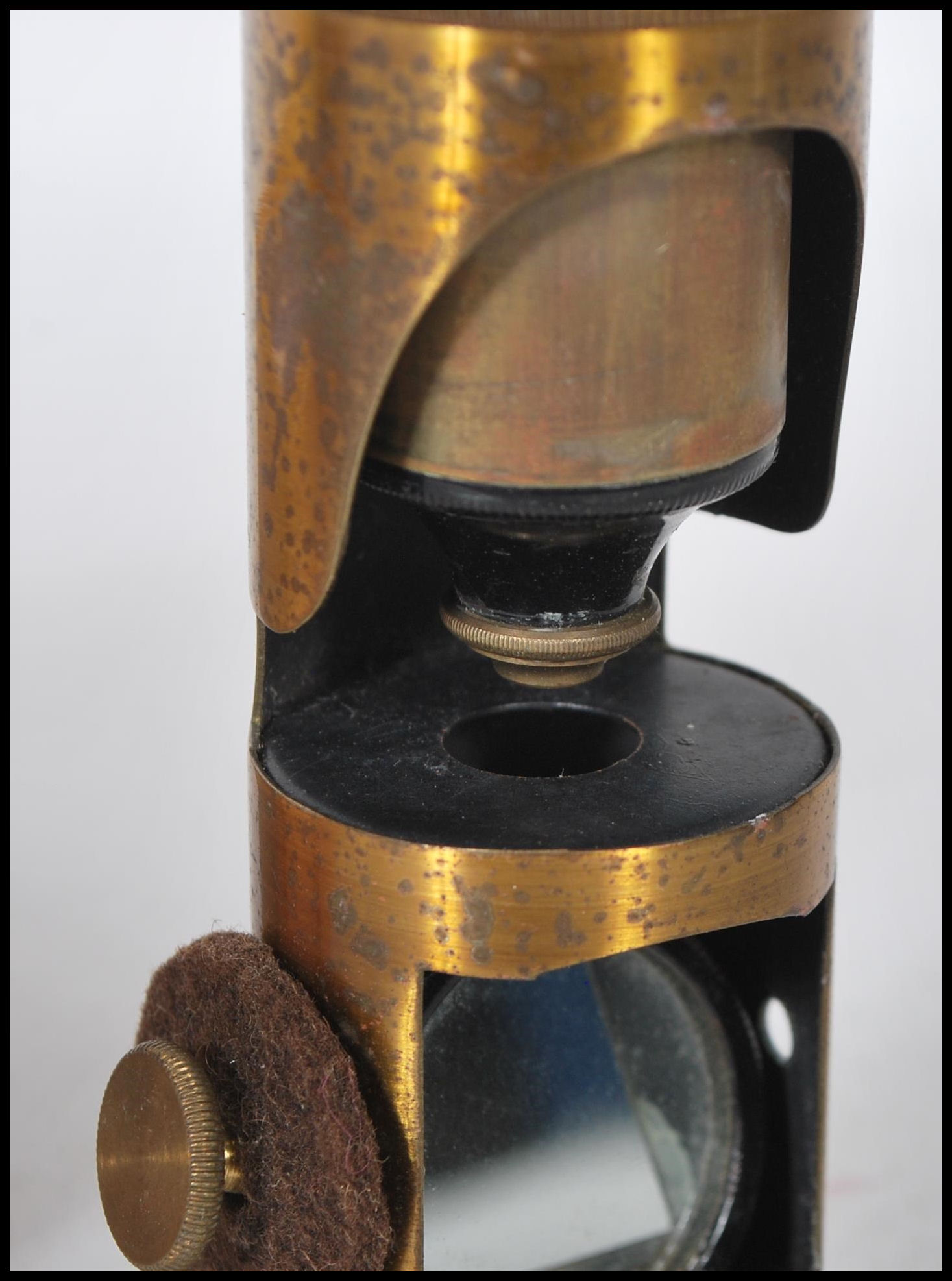 A late 19th Century brass students pocket cased microscope, adjuster to side fitted in a hinged - Image 4 of 7
