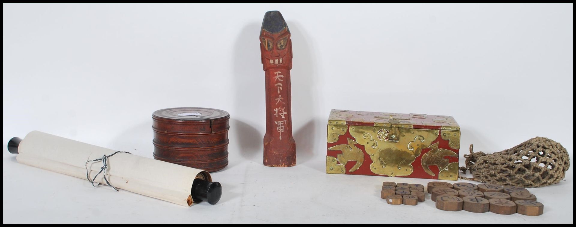 A selection of Chinese and Oriental items to include a carved wood Chinese fertility ornament of - Image 2 of 14