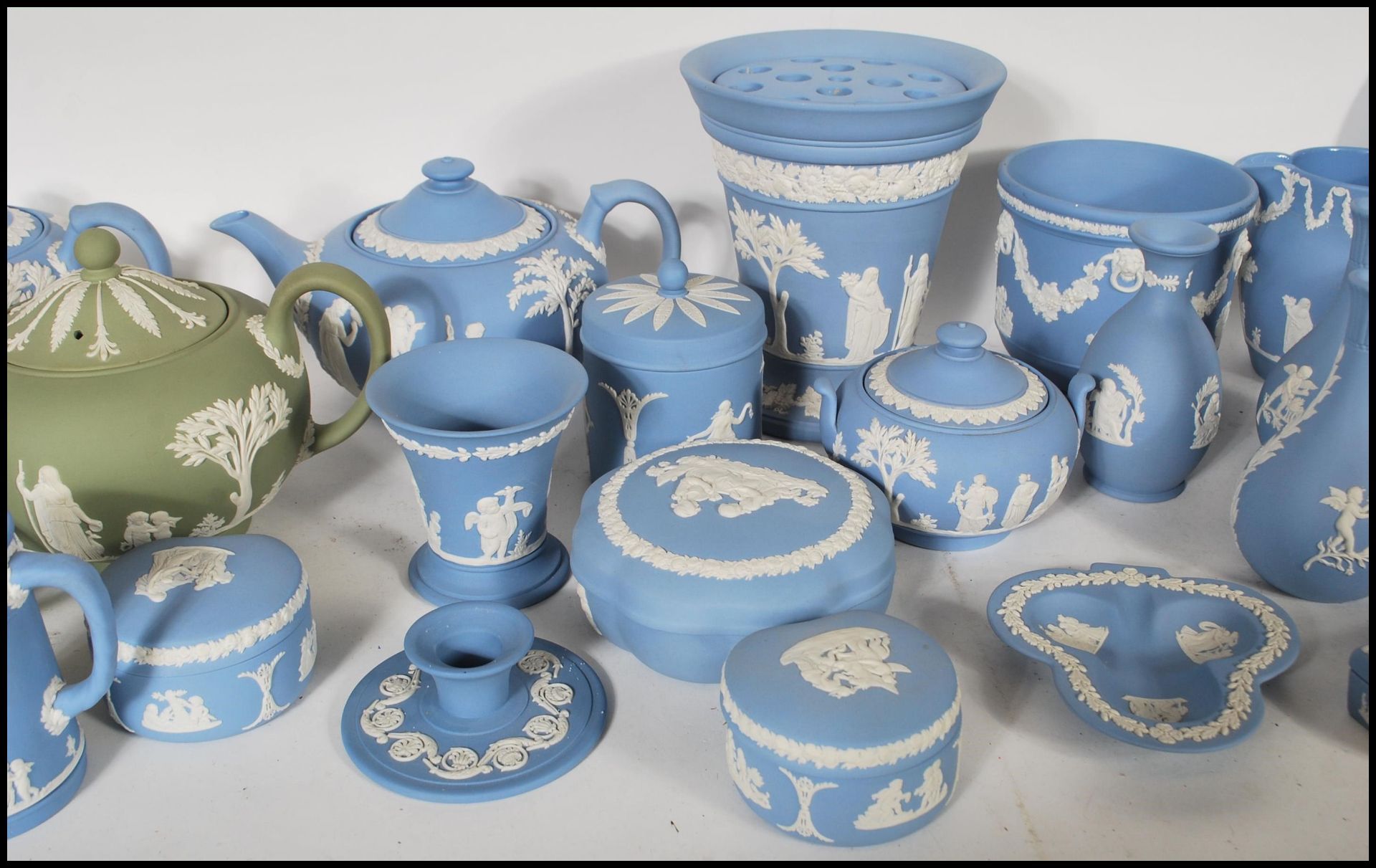 A large collection of 20th Century Wedgwood Jasperware ceramics to included lidded trinket pots, - Image 3 of 7