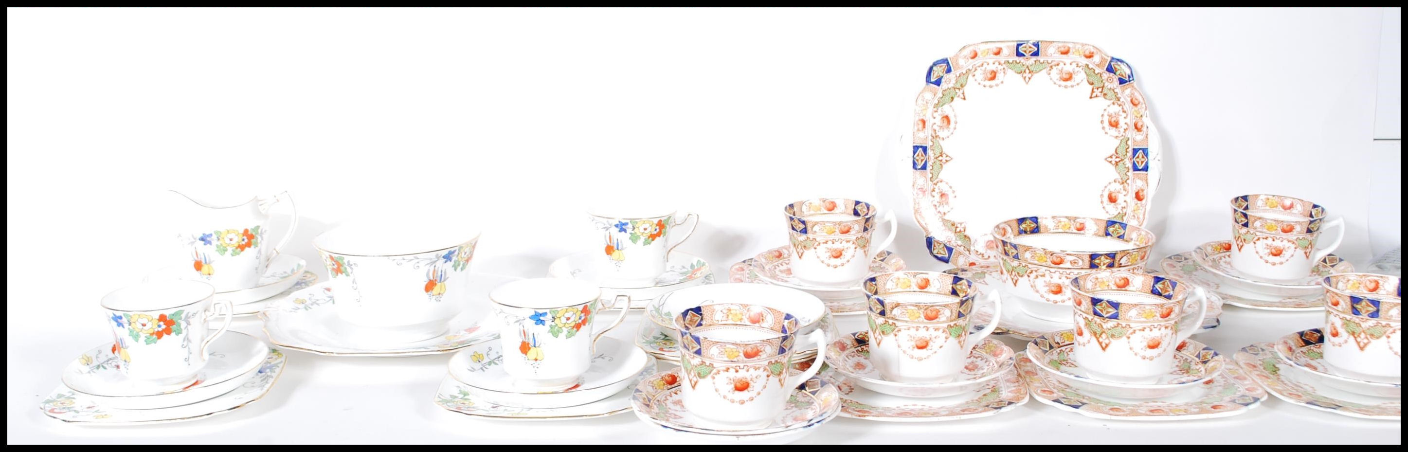 A set of 1930's Art Deco Sampson Smith Wetley China part tea service in a wisteria pattern