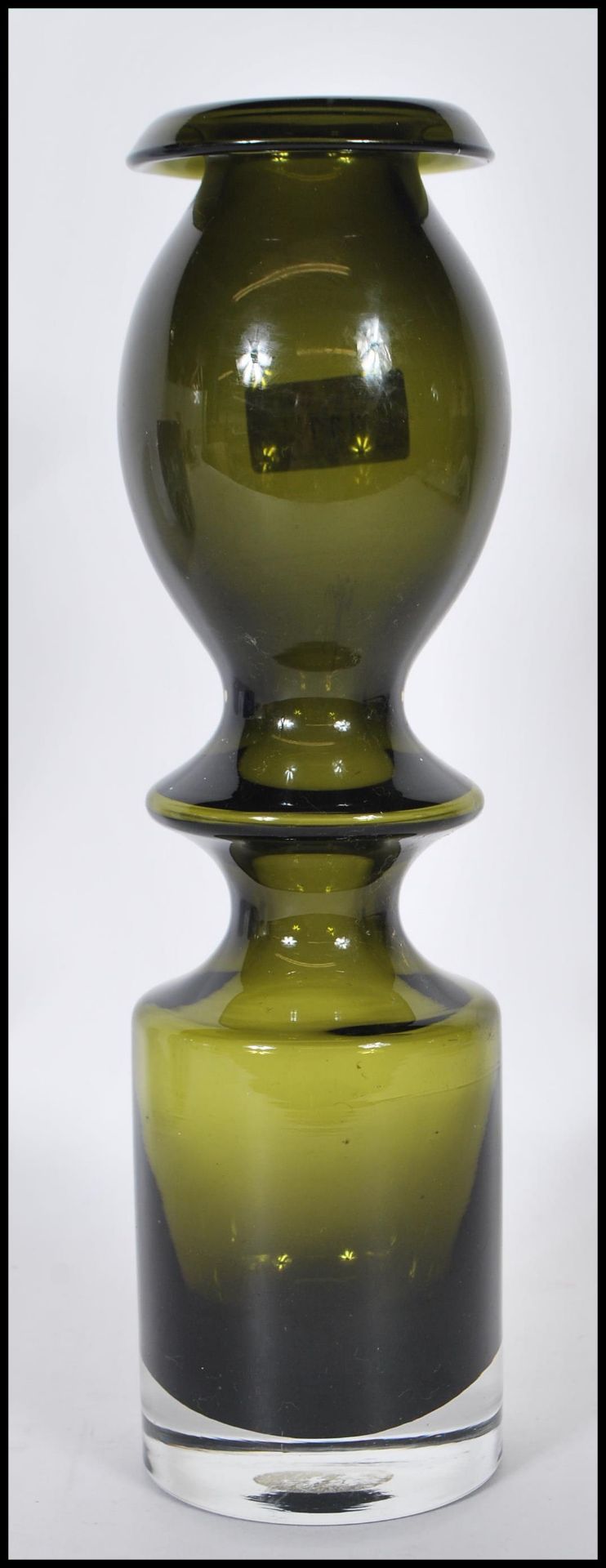 A mid 20th Century 1960's Scandinavian olive green cased glass vase in the manner of Sea Glasbruk,