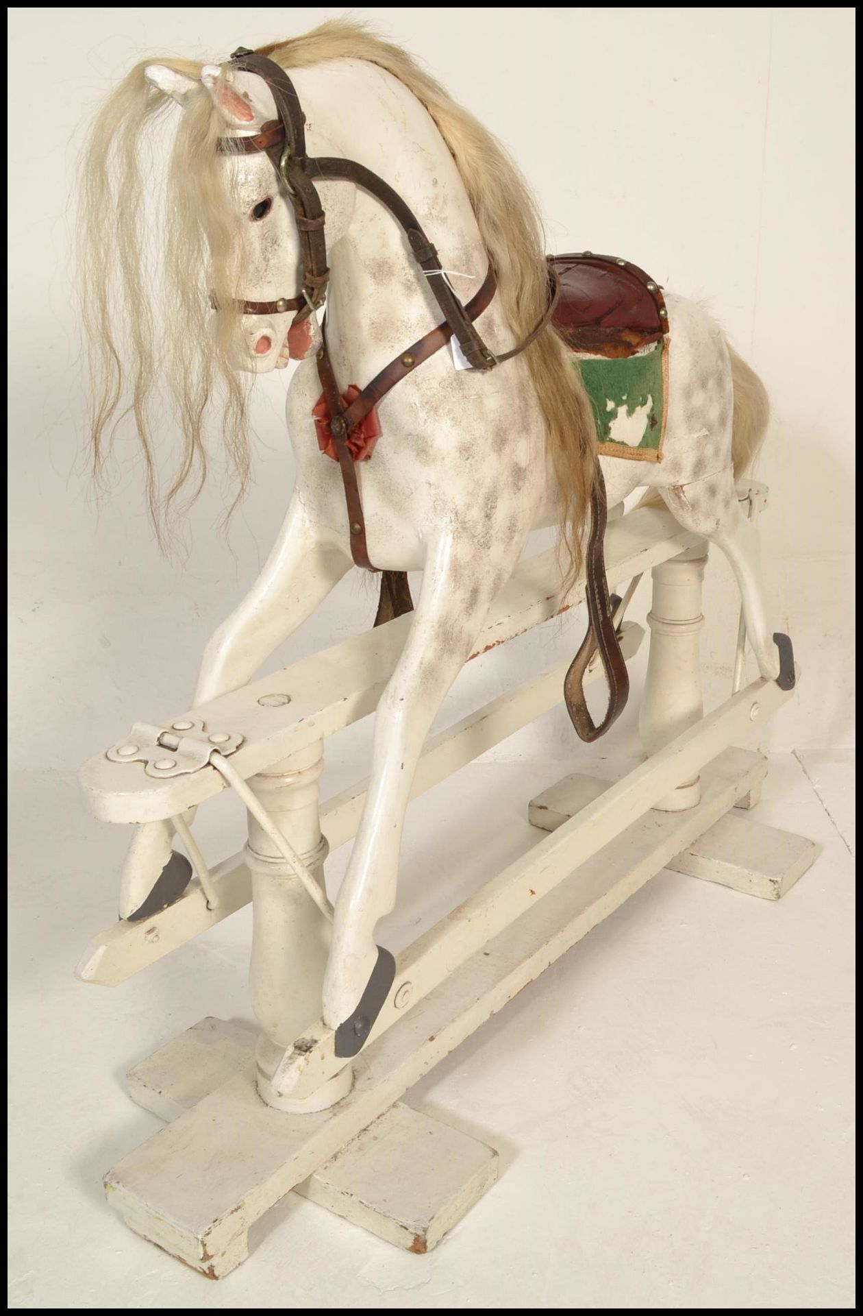 An early 20th Century Edwardian dapple grey rocking horse in the manner of Lines Bros, raised on a - Bild 2 aus 12