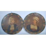 A pair of 19th Century Continental toleware printed plaques, the plaques depicting ladies in 18th